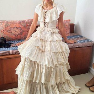 Boho Ruffled Wedding Dress,Beach Off Shoulder Wedding Dress,Cheap Wedding Dress.